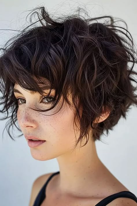 Curly Bob Kurz: 57+ charmante Styles für Locken - hairtastic.de Cool Short Curly Hairstyles, Choppy Curly Bob, Short Wavy Gray Hair, Shaggy Short Bob Hairstyles, Short Edgy Curly Haircuts, Short Curly Wavy Haircuts, Hippie Short Hair, Short Curly Hair Shag, Short Haircut Curly Hair