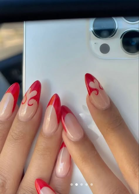 Artsy Almond Nails, Divine Feminine Nails, Edgy Almond Nails, Red Nails Summer, Red Nails Inspo, Nails Festival, Grunge Nails, Simple Acrylic Nails, Minimalist Nails