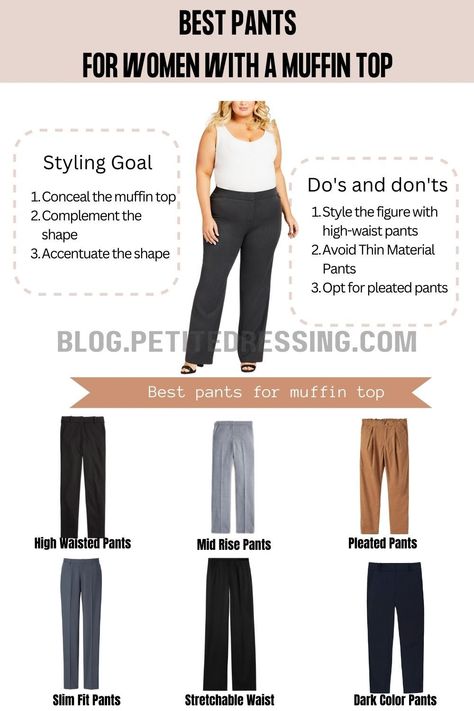 Tops For Flared Pants, Outfit For Muffin Top, How To Dress A Muffin Top, Outfits For Muffin Top For Women, Clothes To Hide Muffin Top, Pants For Big Belly Women, Best Pants For Curvy Women, Outfits To Hide Muffin Top, Muffin Top Outfits