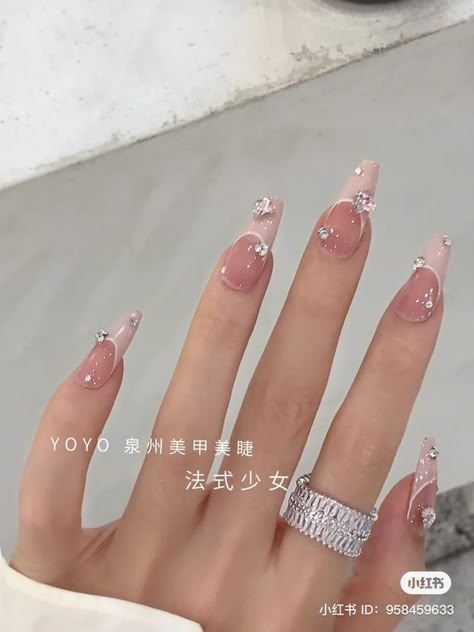 Gel Nail Designs Douyin, Douyin Clear Nails, Twice Concert Nails, Twice Inspired Nails, Pink Korean Nails, Asian Acrylic Nails, Korean Inspired Nails, Korean Glass Nails, Nails Korean