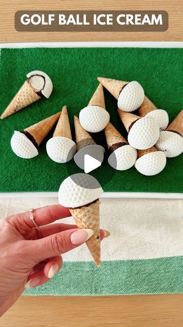 Jessie Jane Daye on Instagram: "Golf Ball Ice Cream 🍦 POV: You realize your mini ice cream cones fit perfectly in your golf ball mold and you experience an obscene amount of joy 🤓 Perfect for a themed party, Father’s Day, or your favorite golf Mom. Comment “golf” if you would like a clickable link to the mold and the trick to making these in five minutes ⛳️ ** You must be following for the clickable link otherwise IG considers it spam.   https://www.jessiedaye.com/all-recipes/2024/4/27/golf-ball-ice-cream  #golf #icecream #dessert #summervibes" Mini Golf Party Decorations, Golf Party Food Ideas, Golf Desserts, Clam Bake Party, Mini Golf Party, Golf Wife, Golf Themed Party, Masters Party, Golf Party Foods