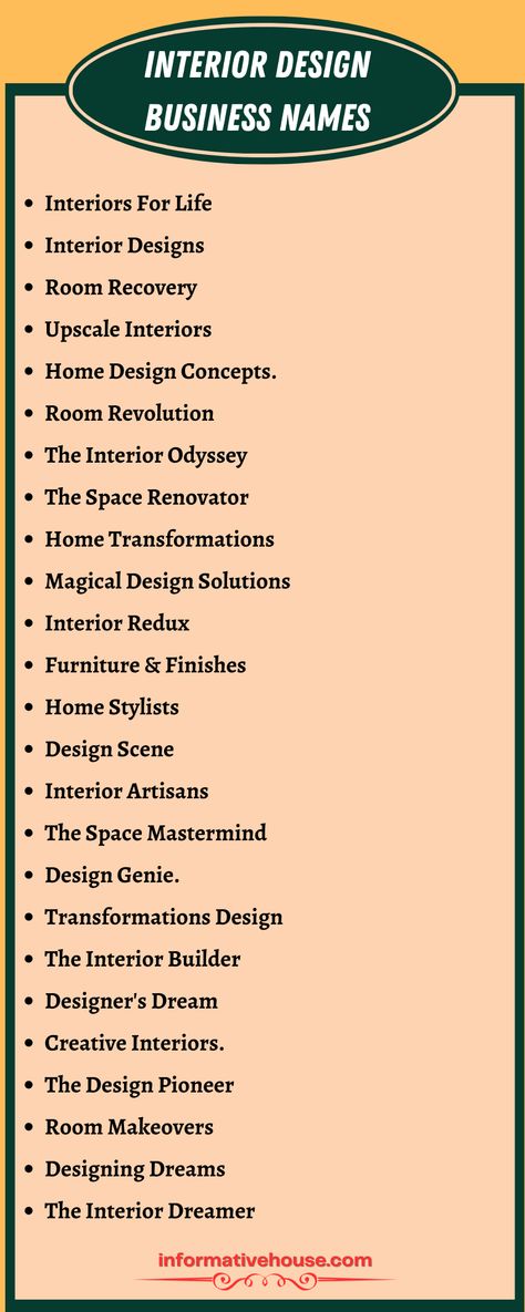 Creative Ideas for Naming Your Interior Design Business -InformativeHouse Architecture Names Ideas, Interior Design Firm Names Ideas, Interior Design Business Names, Interior Design Company Names, Creative Business Names List, Design Business Names, Unique Company Names, Architecture Names, Real Estate Company Names