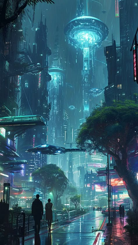 Sick Backgrounds, Concept Vehicles Sci Fi, Sci Fi Architecture, Sci Fi Landscape, Sci Fi City, City At Night, Cyberpunk Aesthetic, Cyberpunk City, Arte Cyberpunk