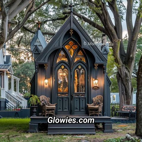 Goth Tiny House, Gothic Cottage, Backyard House, Halloween Tombstones, Best Tiny House, Small Cottages, She Sheds, Fantasy House, Cottage Design