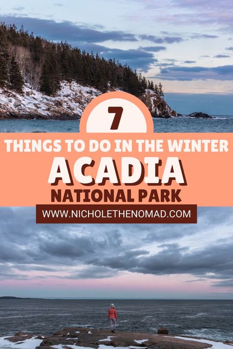 The best things to do in Acadia National Park! This is the best Acadia National Park itinerary in Maine in the winter! Acadia National Park is one of the most beautiful national parks in the USA! This is your guide for planning a trip to Acadia National Park in Maine! It includes where to stay in Acadia National Park, the best hikes in Acadia National Park, and the best things to do in Acadia National Park. Make sure to add Acadia National Park to your USA national park bucket list! Acadia National Park Winter, Maine Winter, Beautiful National Parks, National Park Itinerary, England Travel Guide, England Winter, Winter Trip, England Photography, Hiking Photography