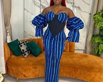 Black And Proud, Summer Work Wear, Ankara Dress Designs, Off Shoulder Midi Dress, Midi Dress Navy, Corset Sewing Pattern, African Prom Dresses, Nigerian Weddings, Lace Gown Styles