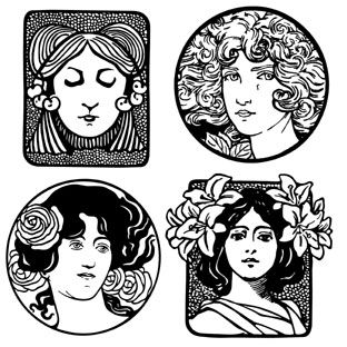 Art Nouveau and Art Deco Women Art Nouveau Woman Face, Art Nouveau Women Illustration, Art Noveau Women, Art Nouveau Woman Tattoo, Art Noveau Illustrations, Art Deco Woman Illustration, Art Nouveau Drawing, Art Nouveau Face, Art Nouveau Woman