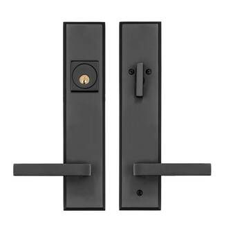 Sure-LocHardware Turin Handleset with Deadbolt and Door Lever and Rosette & Reviews | Wayfair Exterior Door Hardware, Entry Door Handles, Modern Exterior Doors, Door Handle Design, Front Door Locks, Lock Door, Countertop Design, Lock Set, Door Lever