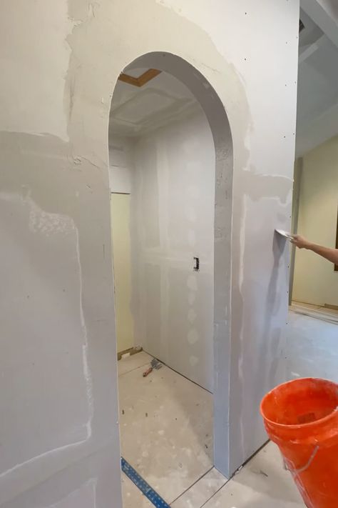 How to Make an Arched Doorway Easily in Your Home - Crystel Montenegro Home Arch Bathroom Door, Arch Ways In Home, Archway Between Rooms, Arc Doorway, Make An Arched Doorway, Rounded Doorway, Archway Diy, Hallway Arch, Arch Hallway