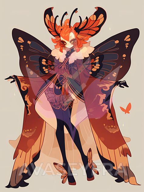 Butterfly Dnd Character, Orchid Mantis Oc, Ladybug Character Design, Insectoid Art, Butterfly Cloak, Insect Character Design, Bug Character Design, Bug Person, Butterfly Character Design