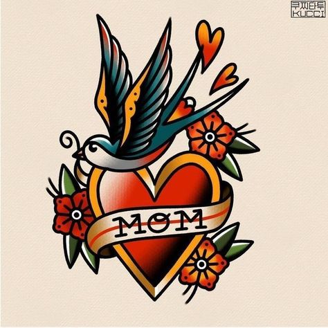 Traditional Tattoo Pin Up, Traditional Swallow Tattoo, Heart Tattoos With Names, Cowgirl Tattoos, Vintage Tattoo Design, Tattoo Apprenticeship, Birthday Tattoo, Fabric Paint Diy, Aries Tattoo