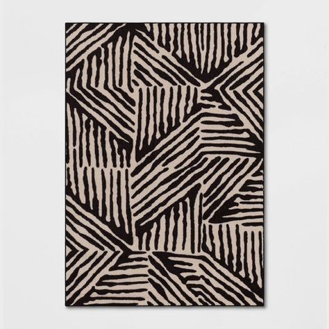 Black And Tan Rug, Dream Boards, Watercolor Rug, Black Living Room, Black And White Decor, Cream Area Rug, Rug Black, Stain Resistant Fabric, Geometric Area Rug