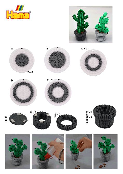 3d Perler Bead Plants, Hama Beads Design 3d, Perler Bead Succulent, Hama Beads Patterns 3d, Perler Beads Cactus, Perler Cactus, Perler Bead 3d Patterns, Pyssla Ideas 3d, 3d Hama Beads Patterns