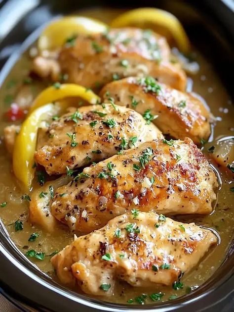 Longhorn Lemon Garlic Chicken, Lemon Chicken Slow Cooker, Slow Cooker Lemon Garlic Chicken, Chicken With Bell Peppers, Stuffed Bell Peppers Chicken, Chicken Slow Cooker, Zesty Chicken, Lemon Garlic Chicken, Simple Green Salad