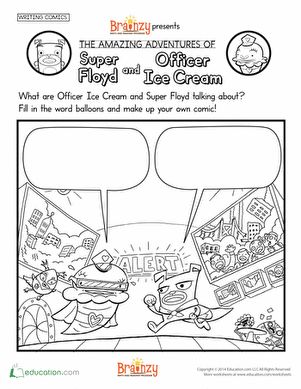 Ice Cream Worksheet, Ice Cream Crafts, Thinking Games, Balloon Words, Preschool Reading, First Grade Writing, Speech Bubbles, Writing Worksheets, How To Make Comics