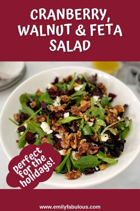 Walnut Feta Salad, Candied Walnuts For Salad, Cranberry Spinach Salad, Cranberry Walnut Salad, Cranberry Salad Recipes, Thanksgiving Salad, Apple Salad Recipes, Feta Cheese Salad, Holiday Side Dish