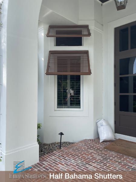 Half Bahama Shutters Installation in Sanibel FL July 2023 - Eurex Shutters Brown Shutters, Bermuda Shutters, Colonial Shutters, Accordion Shutters, Decorative Shutters, Bahama Shutters, Garage Screen Door, Custom Shutters, Impact Windows