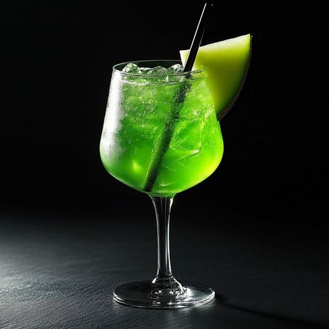 Midori Spritz... My wife's favorite cocktail in Italy. Ingredients: 60 ml Sparkling Wine 45 ml Midori (Melon Liqueur) 45 ml Soda Water A Melon Wedge for Garnish Not shaking, only stiring... Enjoy 😉 Cheers 🍷 #Midori #drinks #cocktails Green Cocktail Aesthetic, Midori Drinks, Midori Cocktails, Cocktail Aesthetic, Midori Melon, Melon Liqueur, Green Cocktail, Soda Water, Drinks Cocktails