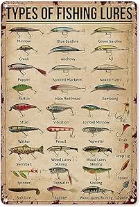 Types Of Fishing Lures, Fishing Lures Display, Sign For Bathroom, Knowledge Poster, Cafe Kitchen, Types Of Fish, Bar Wall Decor, Vintage Tin Signs, Garage Bar