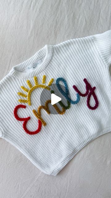 Hand Embroidered Rainbow, Peanut Embroidery, Braid Stitch Embroidery, Crochet Name On Sweater, Embroidered Name Sweater, Stitching Videos, Sweet Girl Names, Embroidery Rainbow, Couching Stitch