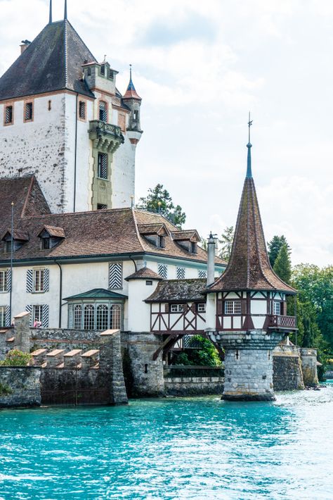 Oberhofen castle with thun lake background in switzerland Oberhofen Castle Switzerland, Switzerland Background, Oberhofen Castle, Switzerland Castle, Switzerland Photos, Switzerland Architecture, Lake Castle, Lake Background, Thun Switzerland