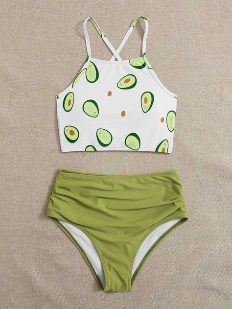 Avocado Clothes, Teen Swimwear, High Waisted Tankini, Cute Avocado, Cute Sleepwear, Trendy Swimsuits, Swimsuits Outfits