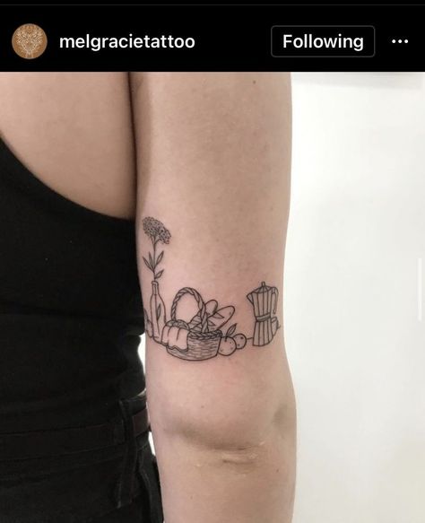 Picnic Tattoo, Eat Tattoo Ideas, Shelf Tattoo, Dainty Tattoo Designs, Wisdom Tattoo, Tattoo Planning, Dutch Tattoo, Food Tattoo, Sticker Sleeve