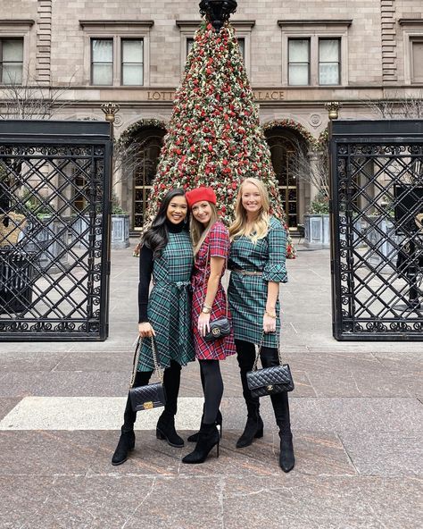 What We Wore: Girls Trip to NYC During Christmas | Strawberry Chic DRAPER JAMES DRESS, PLAID CHRISTMAS DRESS Nyc During Christmas, Nyc Christmas Outfit, Christmas In New York Outfits, Christmas Strawberry, Plaid Christmas Dress, York Outfits, After Christmas Sales, Chic Work Outfit, Trip To Nyc