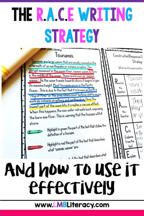 The R.A.C.E writing strategy has been a game changer in improving my students' response to text. By practicing the R.A.C.E writing strategy throughout multiple content areas, I explain in this blog post how I use it effectively in my classroom and reasons why you should too! It includes a link to my R.A.C.E writing strategy resource which includes application worksheets that are no prep and ready for you to use with your students! #racewritingstrategy #racewritingstrategyworksheets #writing Teaching Race Strategy, Writing Interventions Elementary, R.a.c.e. Writing Strategy, Race Strategy Activities, Race Writing Strategy Practice, Races Strategy, Race Writing Strategy, Races Writing Strategy, Race Strategy