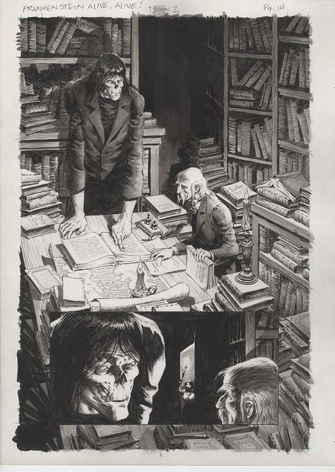 Wrightson - Frankenstein - Alive, Alive - Issue 2 - Page 14 Comic Art Wrightson Frankenstein, Modern Prometheus, Bernie Wrightson, The Modern Prometheus, Mary Shelley Frankenstein, Horror Monsters, Mary Shelley, Halloween Monster, Art Gallery Room