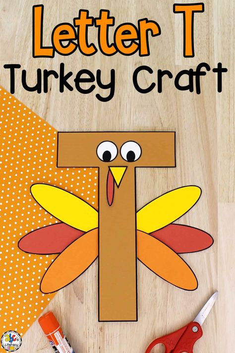 This Letter T Turkey Craft is a creative Thanksgiving letter recognition activity for preschoolers when learning about the capital letter T. Fall Letter Crafts For Preschool, Letter T Turkey Craft, Turkey Letters Preschool, Letter T Craft Preschool, Turkey Alphabet Letters, Turkey Letter Activities Preschool, Thanksgiving Letter Activities, Thanksgiving Alphabet Activities, Turkey Name Craft