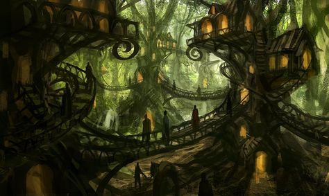 Gnome Village Art, Elf City, Elven City, House Forest, Forest Village, Best Weekend Trips, Tree Village, Fantasy Village, Fantasy Tree