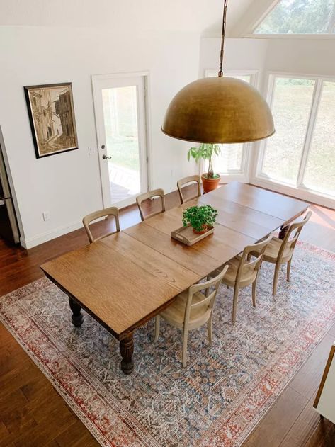 35 Dining Room Rug Ideas to Elevate Your Space Rug Under Long Dining Table, Dining Table With Rug Underneath, Dining Table Rug Ideas, Dining Room Buffet Styling, Formal Dining Room Decor, Dining Room Decor Farmhouse, Dining Room 2023, Dining Room Rug Ideas, Buffet Styling