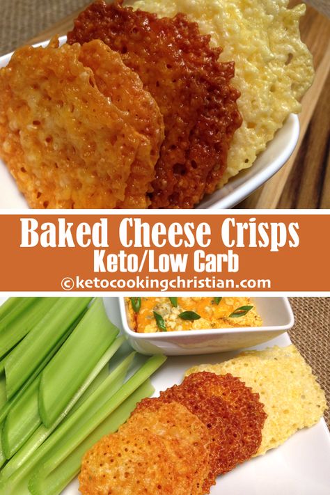 Baked Cheese Crisp Crackers - Keto and Low Carb Cheese Crisps Keto, Cheese Crisps, Keto Cheese, Baked Cheese, Low Carb Baking, Low Carb Diet Recipes, Keto Cooking, Healthy Low Carb Recipes, Thumbprint Cookies