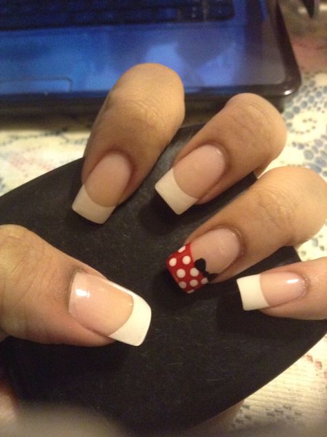 Bio Gel Nails, Disneyland Nails, Mouse Nails, Disney Acrylic Nails, Minnie Mouse Nails, Gel Nails French, Gel French Manicure, French Manicures, Nail Art Disney