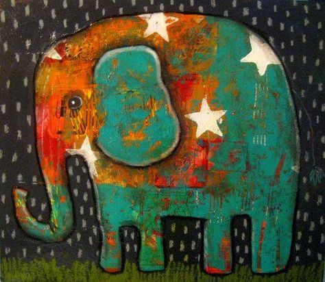 Suzan Buckner Abstract Elephant Painting, Elephant Abstract, Whimsical Elephant, Elephant Abstractions, Elephant Artwork Abstract, Funky Elephant Art, Rainbow Elephant Painting, Elephant Illustration, Elephant Love