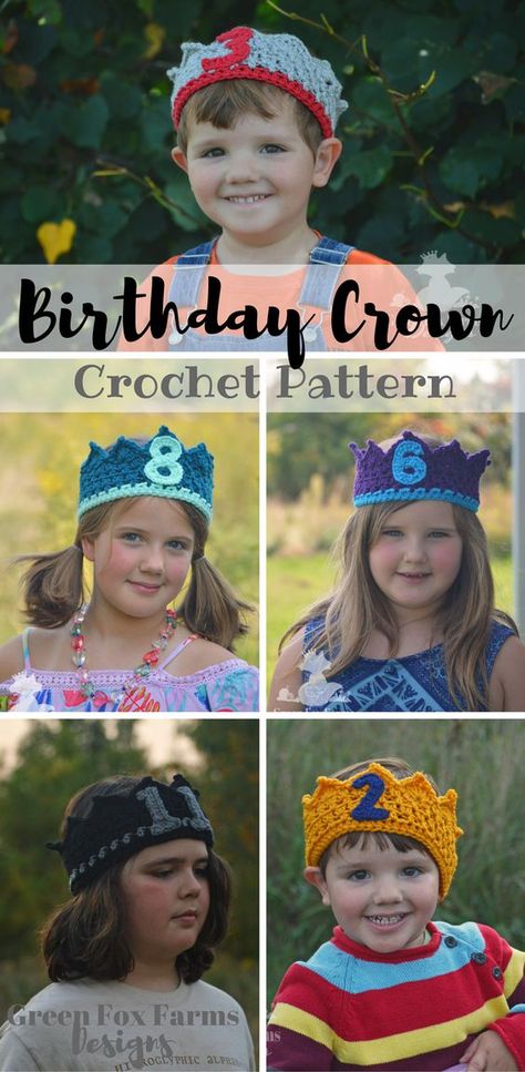 Crochet Birthday Crowns Crochet Pattern for Kids Birthday Crown Pattern, Photo Props Ideas, Toddler Hats Boy, Crochet Crown Pattern, Crown Crochet, Over The Hill Gifts, Crochet Birthday, Foundation Half Double Crochet, Props Ideas