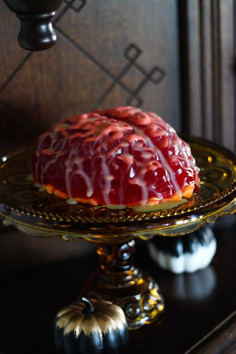 Brain Food: Pineapple Vodka Spiked Jello | Brain Jello, Jello Brain, Brain Mold, Halloween Jello, Jello Mold Recipes, White Chocolate Syrup, Halloween Deserts, Pineapple Vodka, Halloween Food Dinner