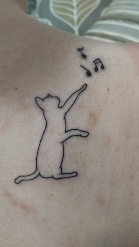 Cat With Music Notes Tattoo, Cat And Music Tattoo, Music Best Friend Tattoos, Cat Music Tattoo, Music Cat Tattoo, Meaningful Music Tattoos, Alto Clef Tattoo, Tattoo Ideas Female Music, Jazz Tattoo Ideas