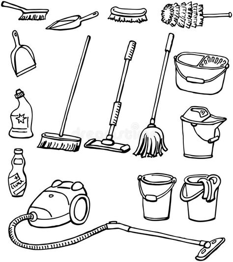 Gardening Tools Illustration, Cleaning Drawing, Bujo Doodles, Pink Wallpaper Girly, Object Drawing, Cleaning Logo, Paper Animals, Creative Poster Design, House Drawing