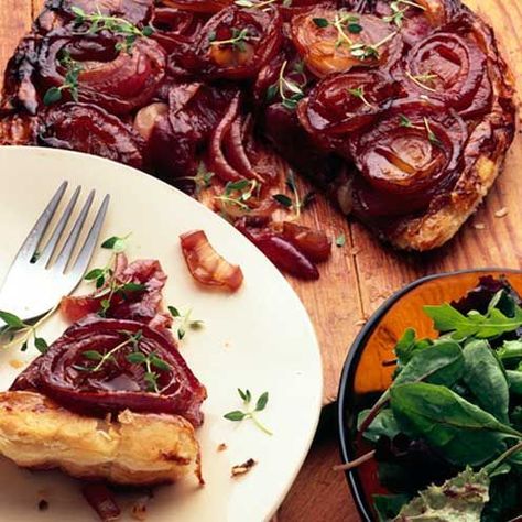 Onion Tarte Tatin, Onion Tarte, Onion Pie, Onion Tart, Herb Salad, Salad Toppings, Party Food Appetizers, Good Housekeeping, Meat Free