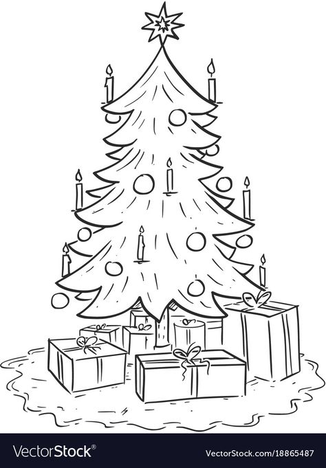 Christmas Tree Drawing Easy, Draw A Christmas Tree, Awkward Quotes, Tree With Presents, Xmas Drawing, Christmas Tree Drawing, Christmas Tree With Presents, Cartoon Drawings Of People, Gift Vector