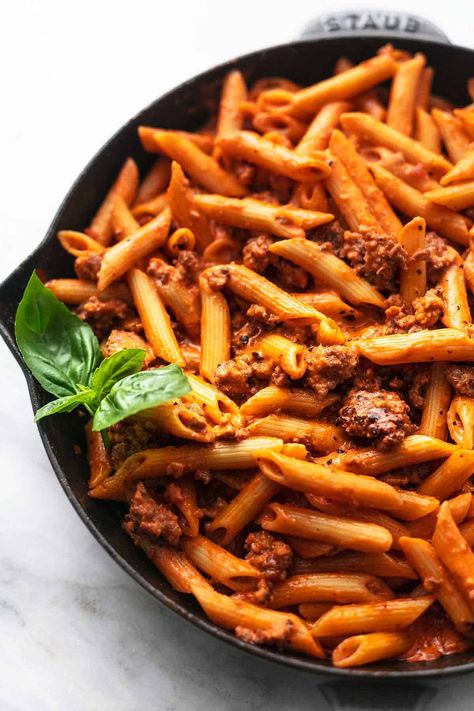 Creamy Tomato Sausage Penne is the most perfect, quick, easy, wonderfully tasty pasta dish. Full of flavorful Italian sausage, penne, and a creamy marinara sauce, and so quick to pull together! Pasta Recipes Without Cheese, Creamy Marinara Sauce, Sausage Penne Pasta, Italian Sausage Recipes Pasta, Penne Pasta Recipe, Sausage Penne, Penne Noodles, Penne Pasta Recipes, Sausage Pasta Recipes