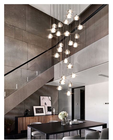 Staircase Living Room, Stainless Steel Ceiling, Steel Ceiling, Hanging Crystal, Staircase Lighting, Modern Crystal Chandelier, Stainless Steel Lighting, Staircase Chandelier, Luxury Chandelier