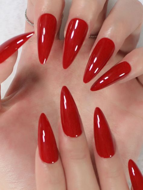 Long Red Nails, Red Stilettos, Nail Type, Nail Tattoo, Nail Forms, Nail Length, Nail Shop, False Nail, Nail Games