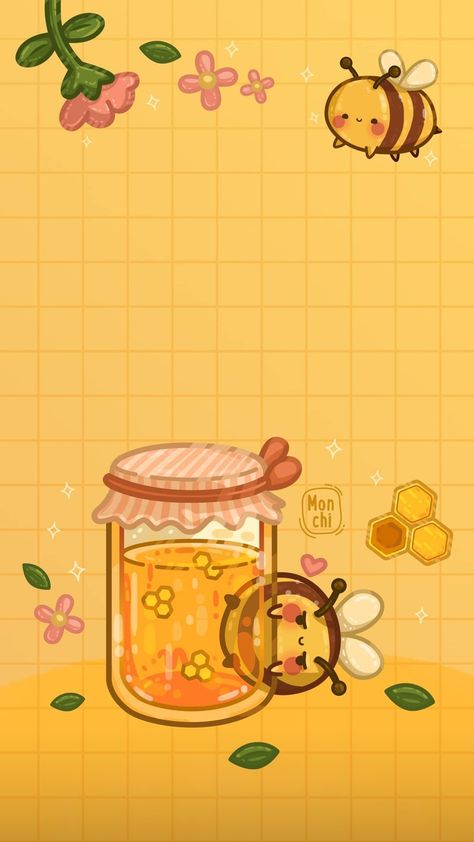 Kawaii Bee Wallpaper, Honeybee Wallpaper Iphone, Bees Astethic, Kawaii Yellow Aesthetic, Honey Wallpapers Aesthetic, Honey Aesthetic Wallpaper, Honey Bee Aesthetic Wallpaper, Honey Core Aesthetic, Cute Bee Wallpaper Iphone