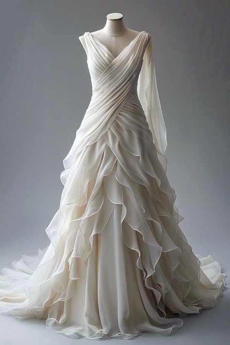 This alternative wedding gown feels a beautiful choice for your special day looking for an alternative style. I personally love this dress to express your style. Keep this to your bridal look inspiration. Wedding Dresses Large Bust, Wedding Dress Alternative, Chiffon Party Dress, One Shoulder Prom Dress, Pretty Wedding Dresses, Wedding Dress Chiffon, Princess Ball Gowns, Dream Wedding Ideas Dresses, Prom Dresses Vintage