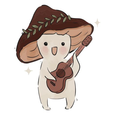 Cute mushroom playing guitar PNG Design Guitar Png, Gradient Image, Punk Fashion Diy, Doodle Png, Guitar Drawing, Kawaii Faces, Cute Mushroom, Graphic Liner, Guitar Art