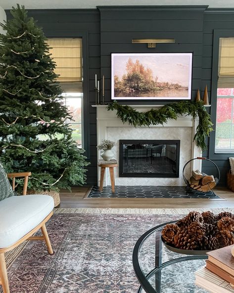 5 Holiday Décor Items to Buy in October Herringbone Fireplace Tile, Black Brick Fireplace, Stone Electric Fireplace, Carved Stone Fireplace, White Herringbone Tile, Inset Fireplace, Fireplace Style, Honeycomb Tile, Taupe Walls