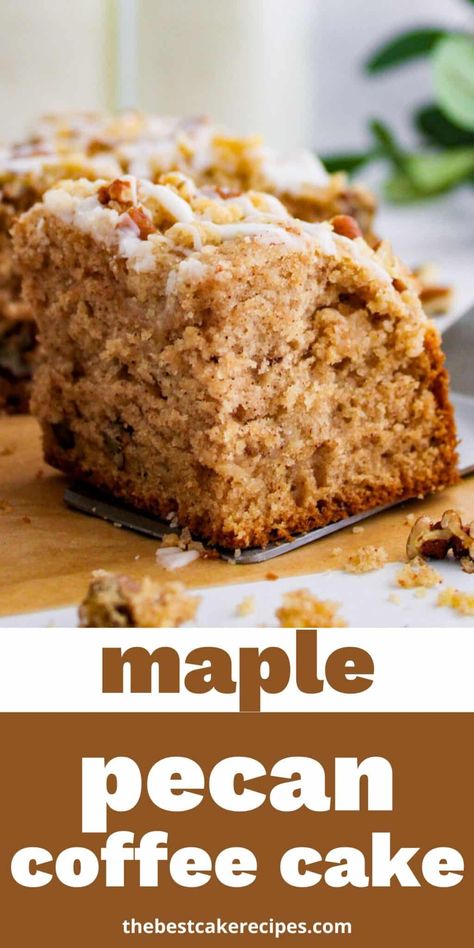 Start your day with this Maple Pecan Coffee Cake. It's small, made in an 8x8" baking pan and has streusel swirls and glaze. Coffee Pecan Cake, Maple Walnut Coffee Cake, Maple Streusel Bread, Maple Pecan Coffee Cake, Mini Coffee Cakes Loaves, Maple Pecan Cake Recipe, Coffee And Walnut Cake Recipe, Snack Cake Recipes 8x8, Pecan Baking